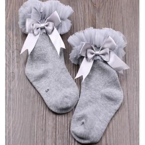 Girls lace Princess socks bow period kids children big lace short socks cotton baby knee high princess lace socks knee high