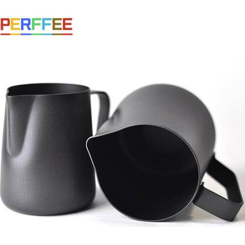 Espresso Coffee Milk Frothing Pitcher Stainless Steel Non-stick Steaming Jug Barista Latte Art Frother Cup Black 350/600ML
