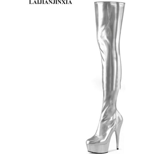 LAIJIANJINXIA New Sexy Over the Knee Boots Women Platform Fashion 15CM High Heels Boots Patent Leather Womens Winter Boots Shoes