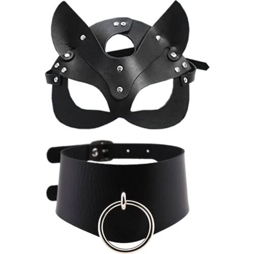 New mask and rivet temperament simple O - shaped ring collar PU leather triangle hipster necklace neck wear