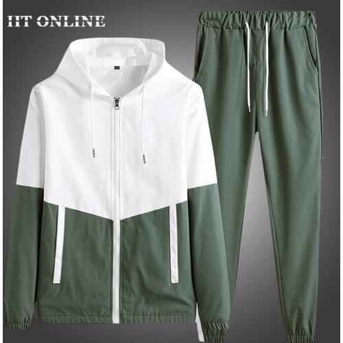 Mens Tracksuit Casual Patchwork Sportwear Hoodies Sets+Pants 2 Piece Hip Hop Streetwear 2021 Spring Autumn Male Sports Suit 4XL