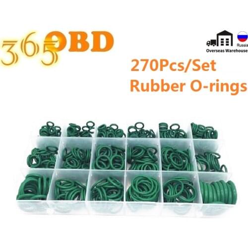 270PCS Green Rubber O-Ring Assortment kit Oring Washer Gasket Sealing ORing Pack 18 Sizes with Plastic Box Silicone Rubber Rings