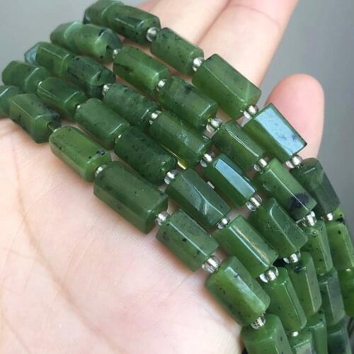 7x10mm Natural Faceted Green Canadian Jades Stone Beads Cylinder Loose Spacer Beads For Jewelry Making DIY Bracelet Necklace