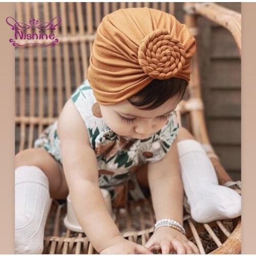 Nishine Comfortable Soft Cotton Infant Indian Caps Solid Color Handmade Knotted Braided Hat Clothing Decoration Holiday Gifts