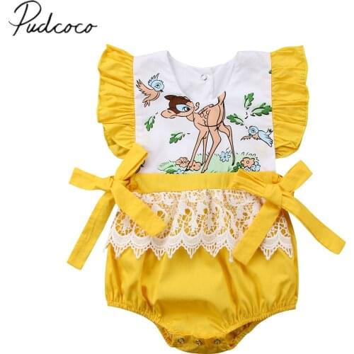 2018 Brand New Newborn Toddler Infant Baby Girls Summer Fairy Lace Romper Deer Jumpsuit Cute Outfit Sleeveless Sunsuit Clothes