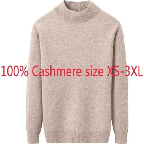 New Winter Thickening 100% Pure Cashmere Men Half High Collar Knitted Bottom Sweater Computer Knitted Pullovers Plus Size XS-3XL