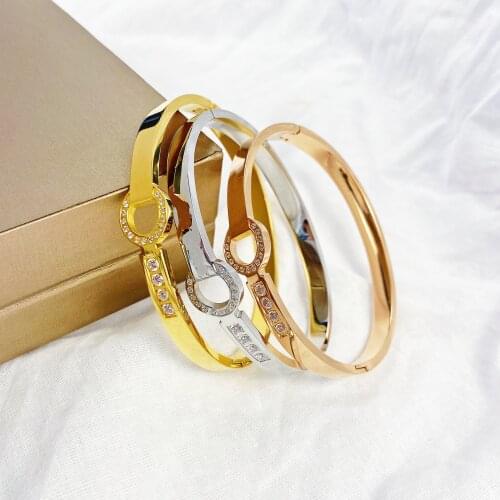 Stainless Steel marca Open Cuff Bracelet AAA Cubic Zirconia Rose Gold Bangle Female Crystals Fashion Jewelry for Women