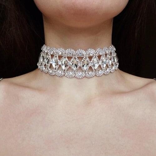 Luxury Sexy Choker Necklace Hallow Crystal Bib Collar Necklaces & Pendants Maxi Statement Necklaces for Women Vintage Jewelry