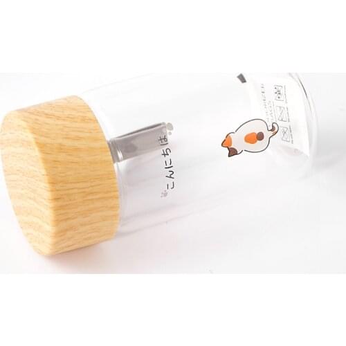 180ML Portable Gym Kettle Home Office Water Cup Sport Water Bottles Nordic Geometric Wooden Lid Glass Cup Leak-proof Drink Cup