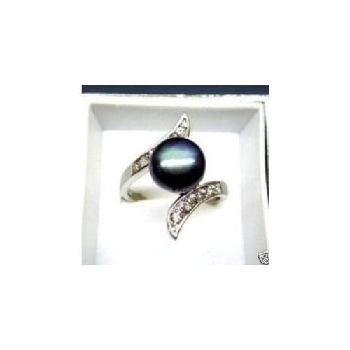 Stunning argento gioielli anelli neri donne Pearl ring shipping free