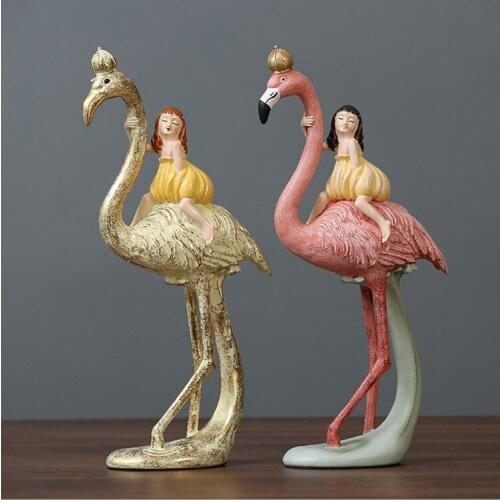 [HHT] Nordic Resin Crafts Flamingo and Beautiful Girl Sculpture Ornaments Living Room Entrance TV Cabinet Home Decoration Gifts