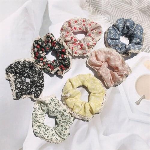 New Simple Small Fresh Floral Fabric Lace Large Intestine Hair Ring Fashion Sweet Girl Womens Country Style Hair Accessories