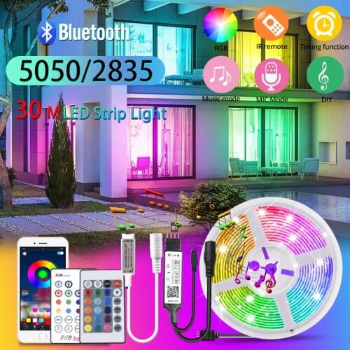 RGB LED Tape 5M-30M LED Strip Lights 20m Bluetooth RGB 5050 12V IR Remote Music Flexible Tape for Room Wall Bedroom Decoration