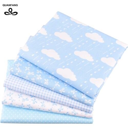 Blue serie 5pcs/Lot & 50cmx160cm/Pcs Printed Twill Cotton Fabric For Patchwork DIY Quilting Sewing Tissue Baby Children Material