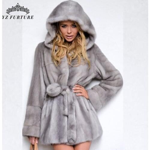 2021 New Natural Real Mink Fur Coat Jackets Short Style Hood Women Full Pelt Winter Warm Elegant Mink Fur Female Outer Garment