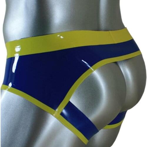 Handmade Blue Mens Latex Shorts Rubber Jock Briefs Shiny Hip Into-Latex Slips