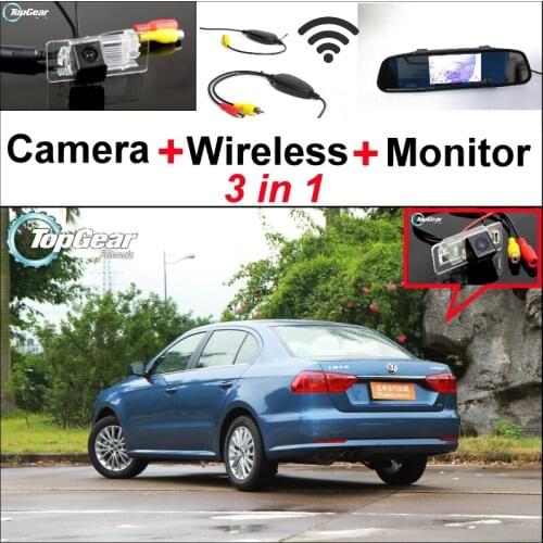3 in1 Special Camera + Wireless Receiver + Mirror Monitor Easy DIY Back Up Parking System For Volkswagen VW Lavida Grand Lavida
