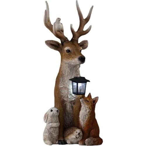 Deer Statue with Solar Light Hand Painted Animals Resin Ornament for Home Garden Courtyard Decoration Home Decor WWO66