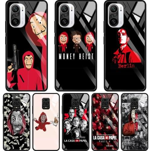 Glass Case for Xiaomi Redmi Note 9S 7 9 8 10 Pro Max 8T 9c 9A 9T PC Cover for Redmi K40 K30 K20 Spain TV Money Heist House Paper