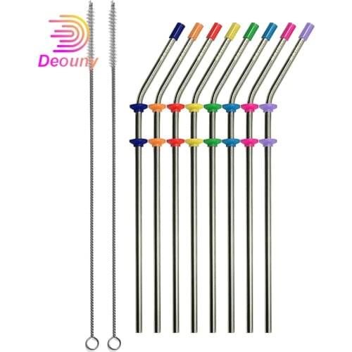 DEOUNY Stainless Steel Metal Drinking Straws 20/30ozTumbler Extra Long Reusable Ecofriendly 8PCS Straws With Silencers Brushes