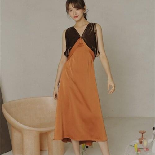 Vintage Brown Orange Temperament Elegant Summer Long Female Dress 2021 Party Chic Dress Womens