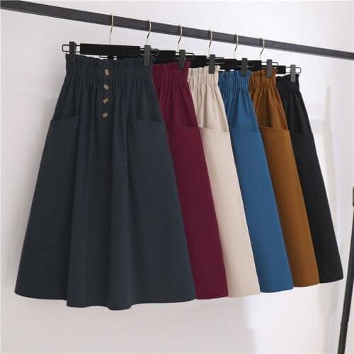 Women 2021 Summer Fashion Skirts Female Solid A-line High Waist Pleated Midi Skirts Elegant Plain Office Lady Casual Skirts S88