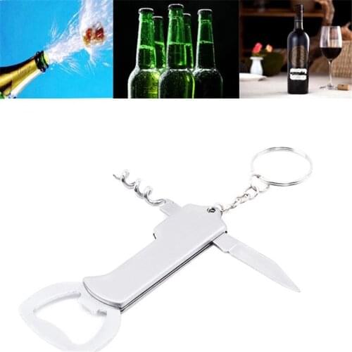 1Pc Creative Wine Opener Keychain Beer Bottle Opener Stainless Steel Multifunctional Corkscrew Kitchen Tool