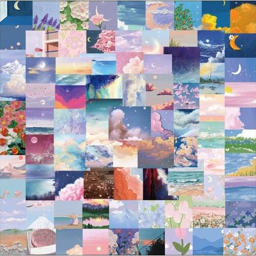 10/50/106PCS Blue Landscape Map Graffiti Stickers Suitcase Laptop Guitar Waterproof Decoration Toys Wholesale