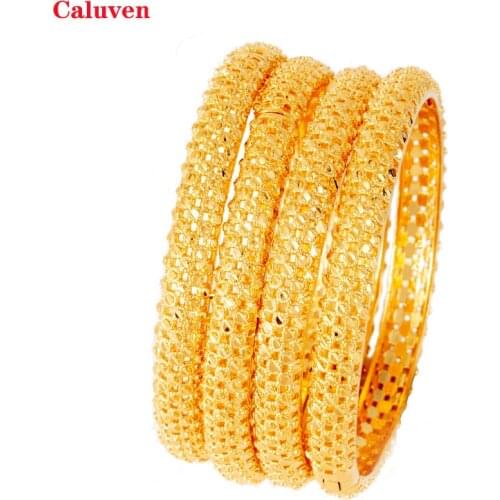 4pcs Arabic Bangles with Charm Dubai Bangles for Women Indian Bracelets, Ethiopian African Gold Bracelets&Bangles Bridal Jewelry