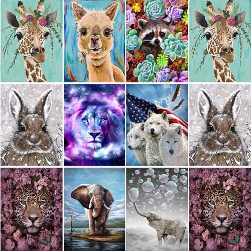 Diamond Painting 5D Animal Elephant Giraffe Diamond Mosaic Tiger Lion DIY Round Diamond Cross Stitch Diamond Art Decoration