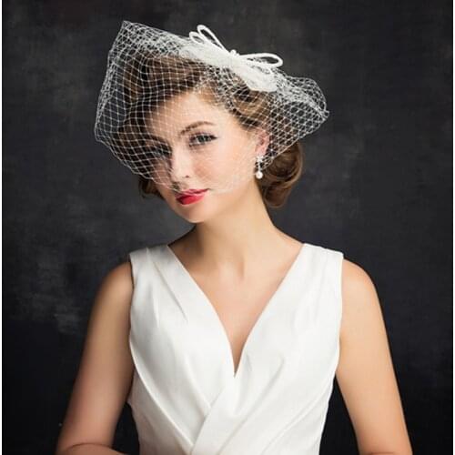 White Bow Wedding Birdcage Veil Face Veils Netting Face Wedding Veil Wedding Acsessoire for Hair Accesorios De Boda
