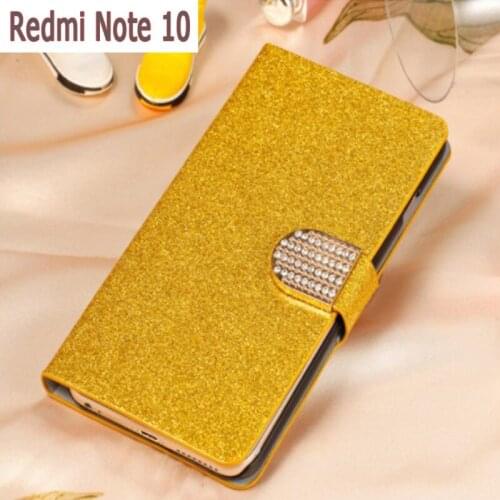Glitter PU Leather Case For Redmi Note 10 Cover Flip Wallet Book Funda On Xiaomi Redmi Note10 4G Female Phone Protective Case