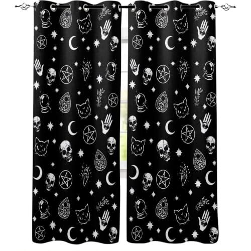 Black Witch Skull Moon Divination Window Curtains For Living Room Bedroom Home Decoration Panels For Kitchen Kids Curtains