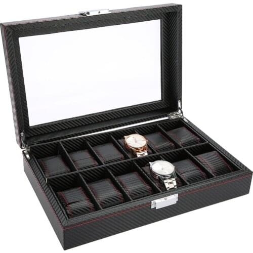 12Grids Watch Display Storage Box Watch Organizer Case PU Leather Jewelry Gift Storage Boxes Organizer Carring Case