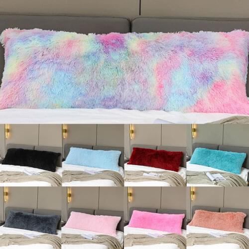 Long Plush Bed Pillows Cover Rainbow Colorful Fluffy Warm Fleece Double-sided Pillowcase Bedside Pillow case Enlarge cover