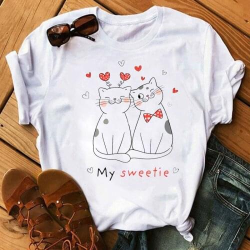 FIXSYS Funny Cartoon T Shirt Cute Cats Print Summer Women Tshirt Female Kawaii Anime T-shirt 90s Girls Fashion Korean Style Tops