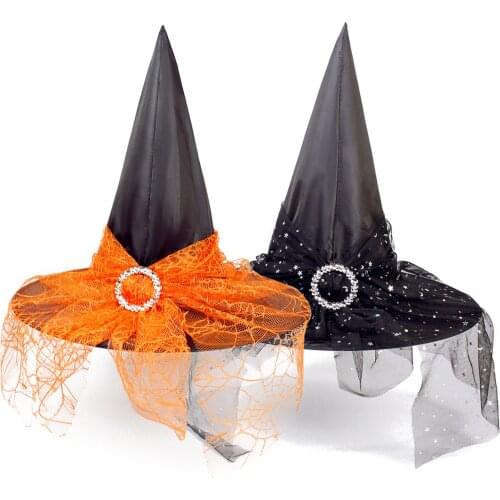 Halloween Witch Hat with Mesh Stitching Sequin Decoration Party Carnivals Props Accessories Kids Halloween Hats for Boys Girls