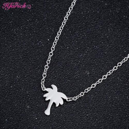 Hfarich Femme Bijoux Choker Coconut Necklace Pendants Stainless Steel Chains Palm Tree Necklaces Jewelry Dropshipping
