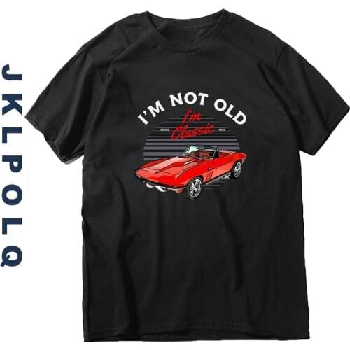JKLPOLQ Streetwear Oversize Mens T Shirt Women Red 1965 Corvette Car I'm Not Old I'm Classic T-Shirt Printing Tops