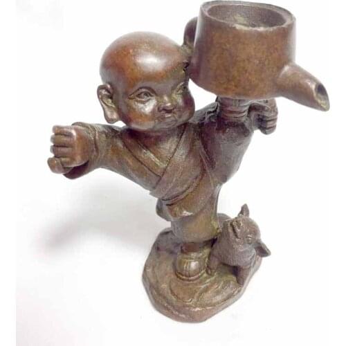 Chinese Kung Fu little monk solid red copper backflow incense burner gift for mother tea pet office home decoration