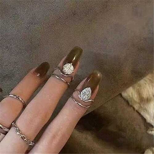 Personalized Design ring Super Zircon Cover Flash Real gold plated Index Finger Female Niche Personality Nail Ring girlfriend