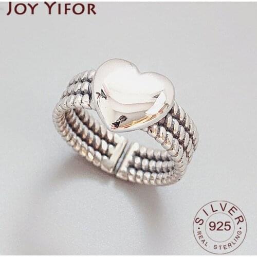 925 Sterling Silver LOVE Heart Rings Vintage Handmade Weave Thai Silver Elegant Party Jewelry Gifts for Women Couples