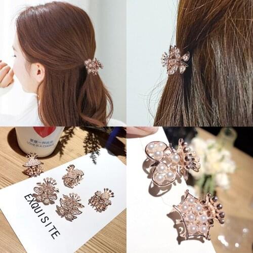 Korea PEARL METAL Small Hair Claws Women Pearl Hair Clips Metal Geometry Ponytail Barrettes Hairpins Hairgrips Hair Accessories