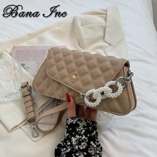 PU Leather Purses and Handbags for Women Luxury Designer Girls Female Shopper Fashion Classic French Lingge Pearl Crossbody Bags