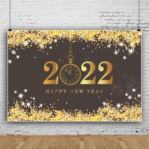 Laeacco 2022 Happy New Year Family Friend Party Photo Backgrounds Gold Polka Dots Clock Shiny Star Photographic Backdrops Poster