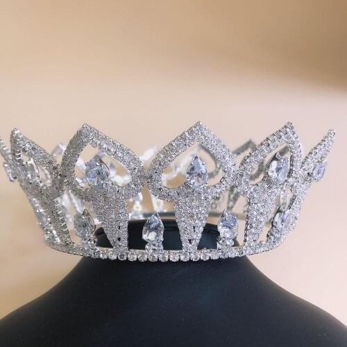 Hot selling fashion King crown jewelry beauty crystal beauty peach heart crown jewelry headdress bride wedding crown gift