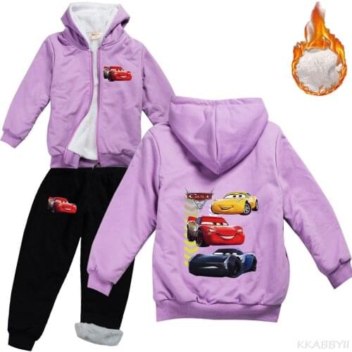 Cars McQueen Boys And Girls Winter Style With Cap Zipper Set Foreign Trade Cartoon Childrens Wear