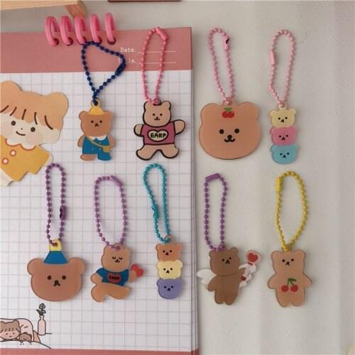 Sweet Cartoon Cherry Angel Brown Bear Keychain Earphone Protective Cover Mini Pendant Student School Bag Charm Keyring Trinkets