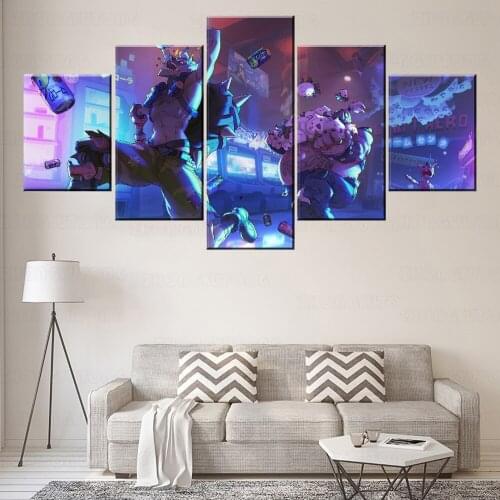 5 Piece Modular Picture Canvas Print Type Overwatch Junkrat And Road Hog Game Poster Modern Home Decorative Wall Artwork