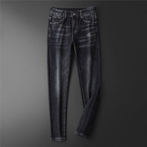 Fall/Winter 2021 mens jeans fashion mid-waist small feet Korean version of dark blue trousers slim jeans